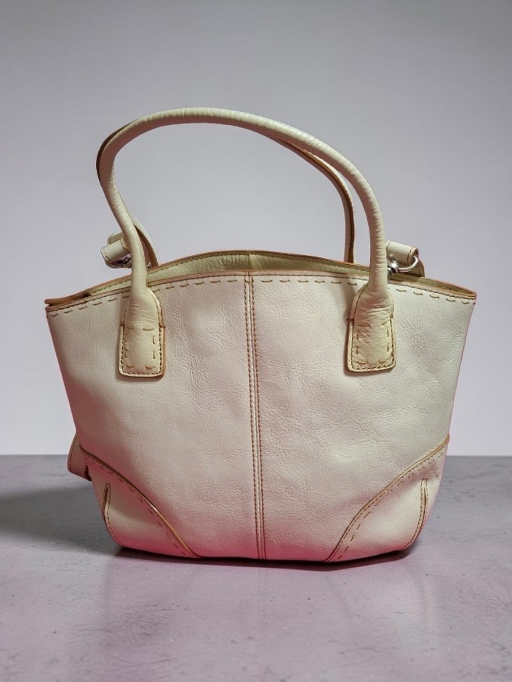 Fossil Vintage Classic Cream Leather Tote Bag - Women W Strap